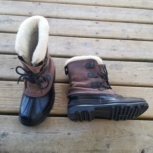 Vintage Sorel Kaufman Bighorn Leather Winter Snow Duck Boots Made In Canada Sz 8